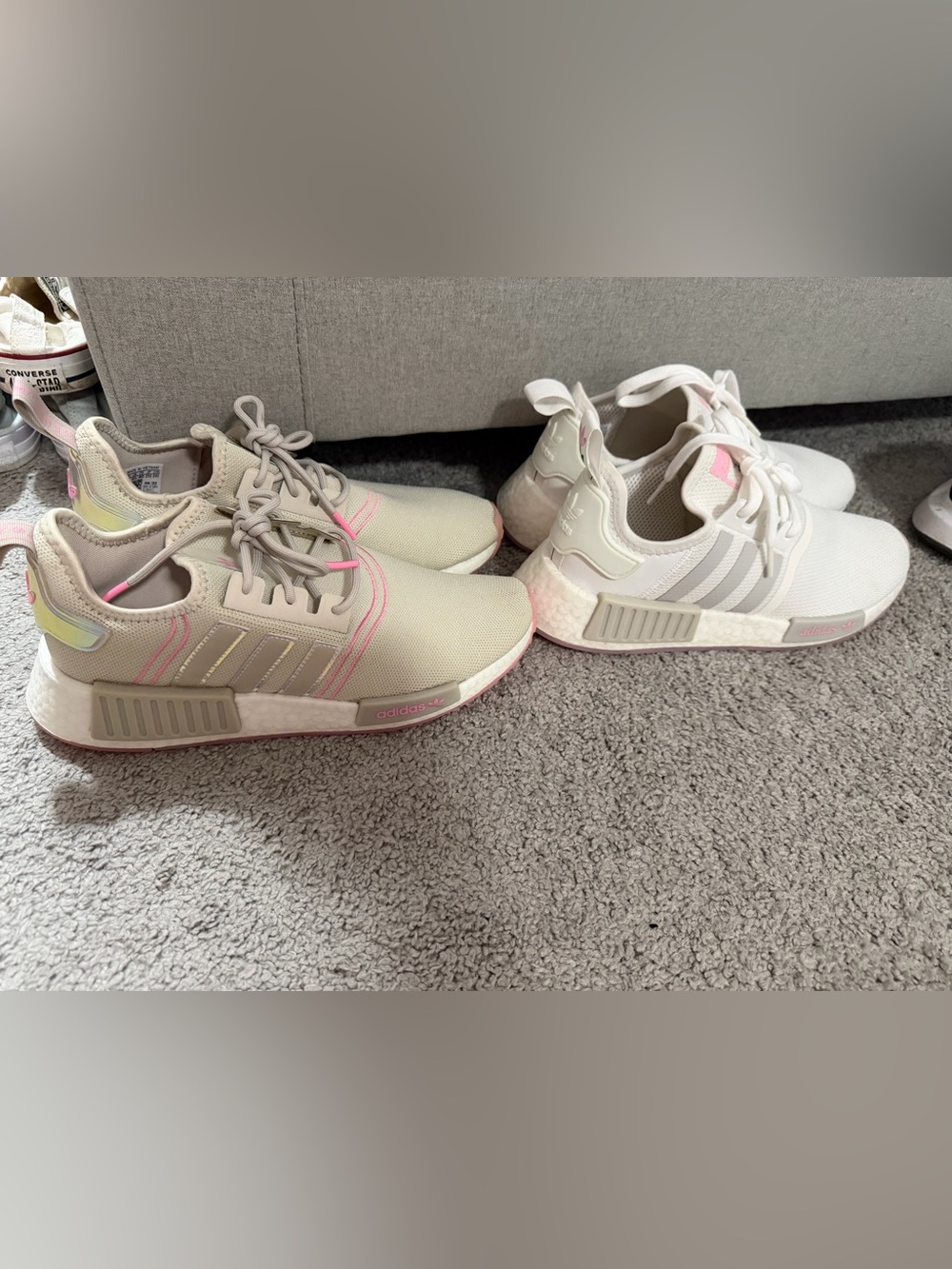 adidas Women’s NMD_R1 Sneakers in Cream with Pink Accents